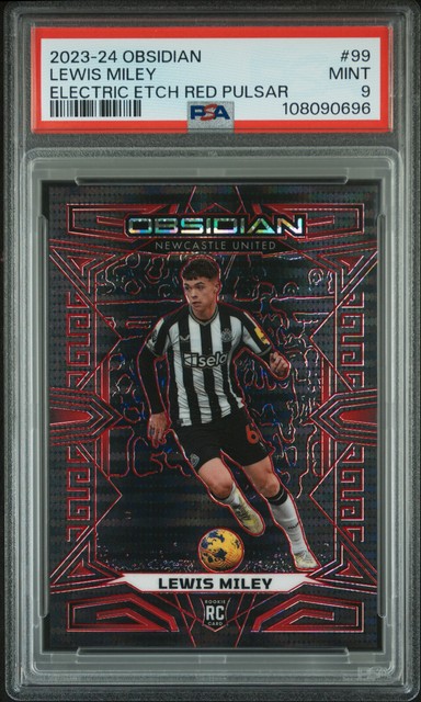 Lewis Miley 2023-24 Panini Obsidian Soccer #99 Red Pulsar /49 Rookie RC PSA 9