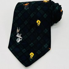 Looney Tunes Mania Tie 1995 Plaid Bugs Bunny - Tweety - Taz - Sylvester - Daffy