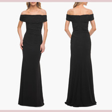 NWT 458 La Femme 6 Sparkly Off Shoulder Beaded Sheath Gown Black S1426