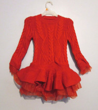 Girls Red Sweater Christmas Dress Size Tag Missing 4 or 5 Maybe EUC