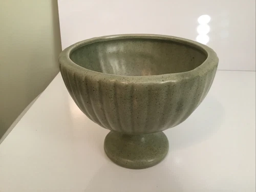 Vintage Haeger Speckled Green Pottery Ribbed Footed Green Planter
