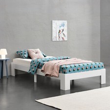 [en.casa] Łóżko drewniane 100x200cm Rama łóżka Łóżko Łóżko pojedyncze Sosna Łóżko młodzieżowe Białe