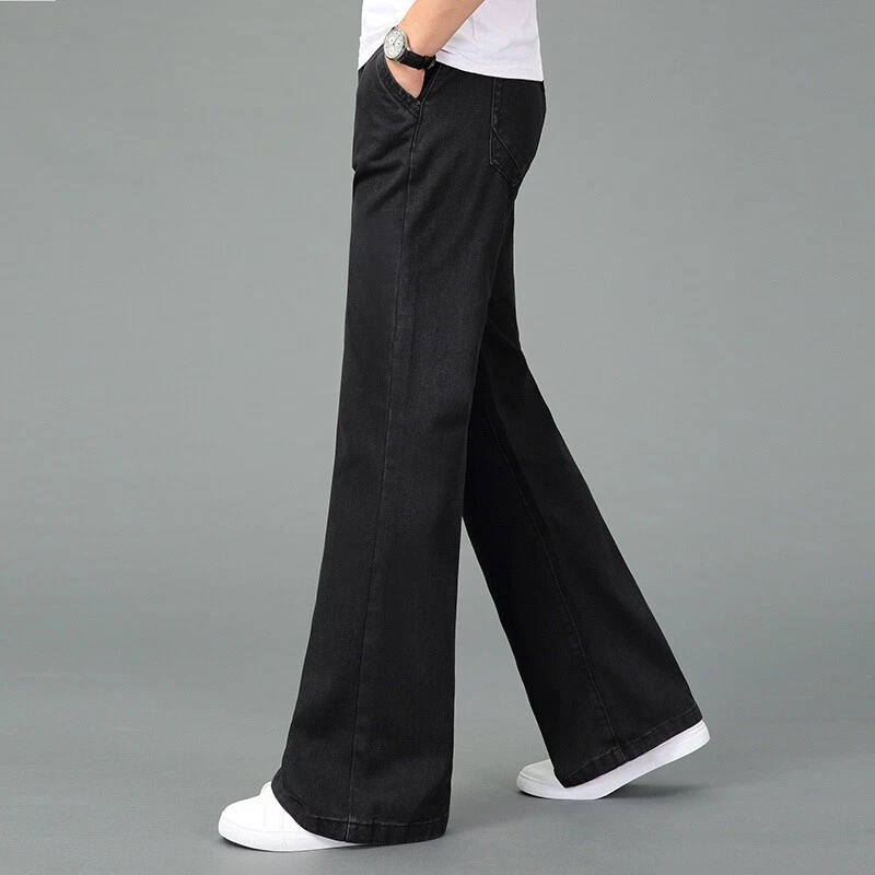 Jeans Hommes Évasé Bootcut Pantalon 70s Ouest Cow-Boy Patte D'Éléphant
