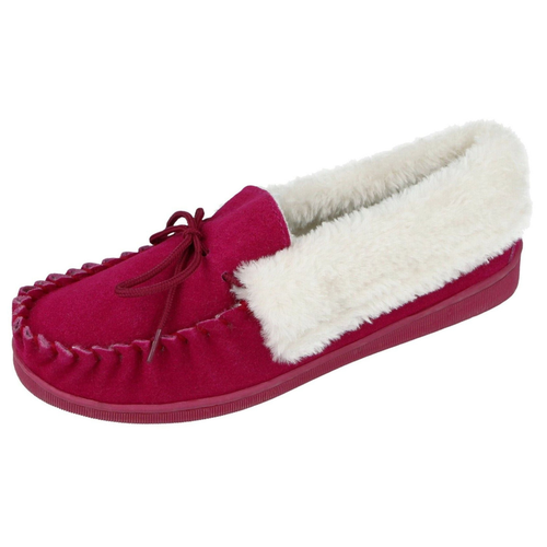 Ladies Womens Cushion Walk Real Suede Faux Fur Lined Warm Moccasin Full Slippers - Picture 16 of 22