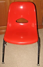 Vtg MCM School Chair Childrens Krueger Metal Products Orange Fiberglass child