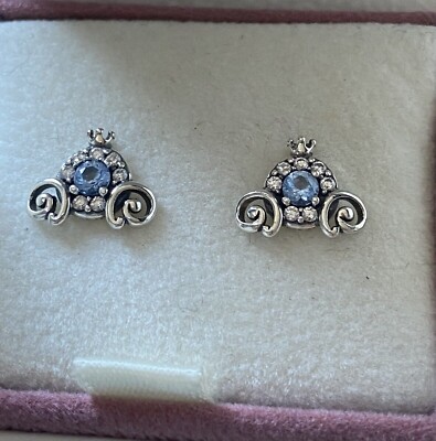 GENUINE PANDORA Disney Cinderella Pumpkin Coach Stud Earrings S925 ALE 299193C01