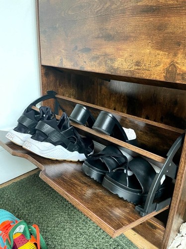 Industrial Shoe Cabinet Tall Storage Cupboard Shelves Rustic Unit Vintage Hall - Picture 3 of 5