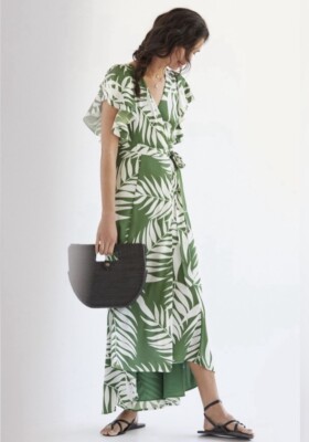 HUTCH Anthropologie Green Cream Palms Wrap Maxi Long Dress Size Small | eBay