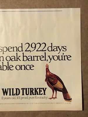 1988 Wild Turkey Bourbon PRINT AD 2922 Days Oak Barrel Austin