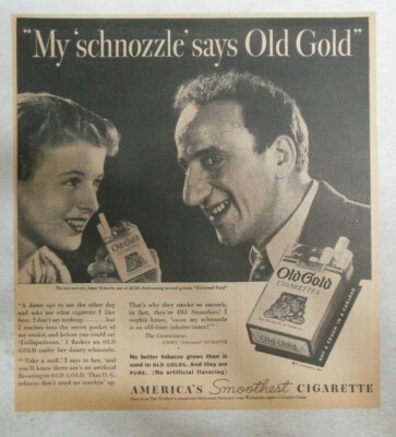 old cigarette slogans Old Gold Cigarette Ad: Jimmy Durante (Comedian) from 1930's Size:10 x 11  inches