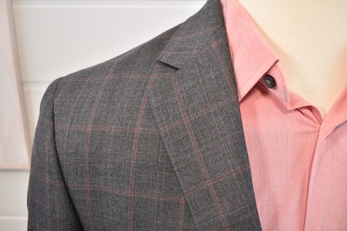 Pronto Uomo Platinum Mens Two Button Blazer Gray Red Windowpane Size 40L Jacket - Picture 3 of 11