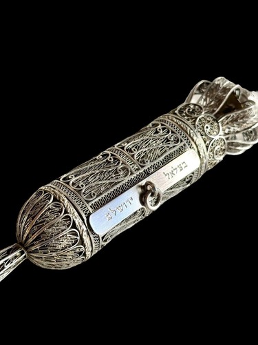 Antigua filigrana de plata Bezalel Jerusalén judía Meguilá Estern Rollo קלף המלך - Imagen 16 de 18