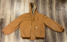 Carhartt Mens Sz L Large FRJ184 BRN FR Brown Work Jacket Coat Hooded Lined