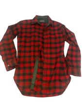 Pendleton Mens Red Plaid Flannel Long Sleeve Size Large Button Up Virgin Wool 