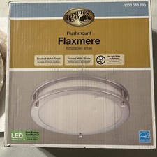 2 Hampton Bay Flaxmere 11.8  Brushed Nickel LED Flush Mount Frosted Glass Lights