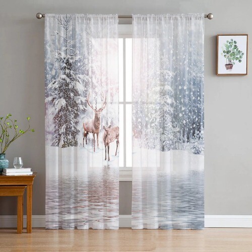 Christmas Snow Christmas Tree Tulle Curtain for Decor Window Voile Tulle Curtain - Bild 7 von 40