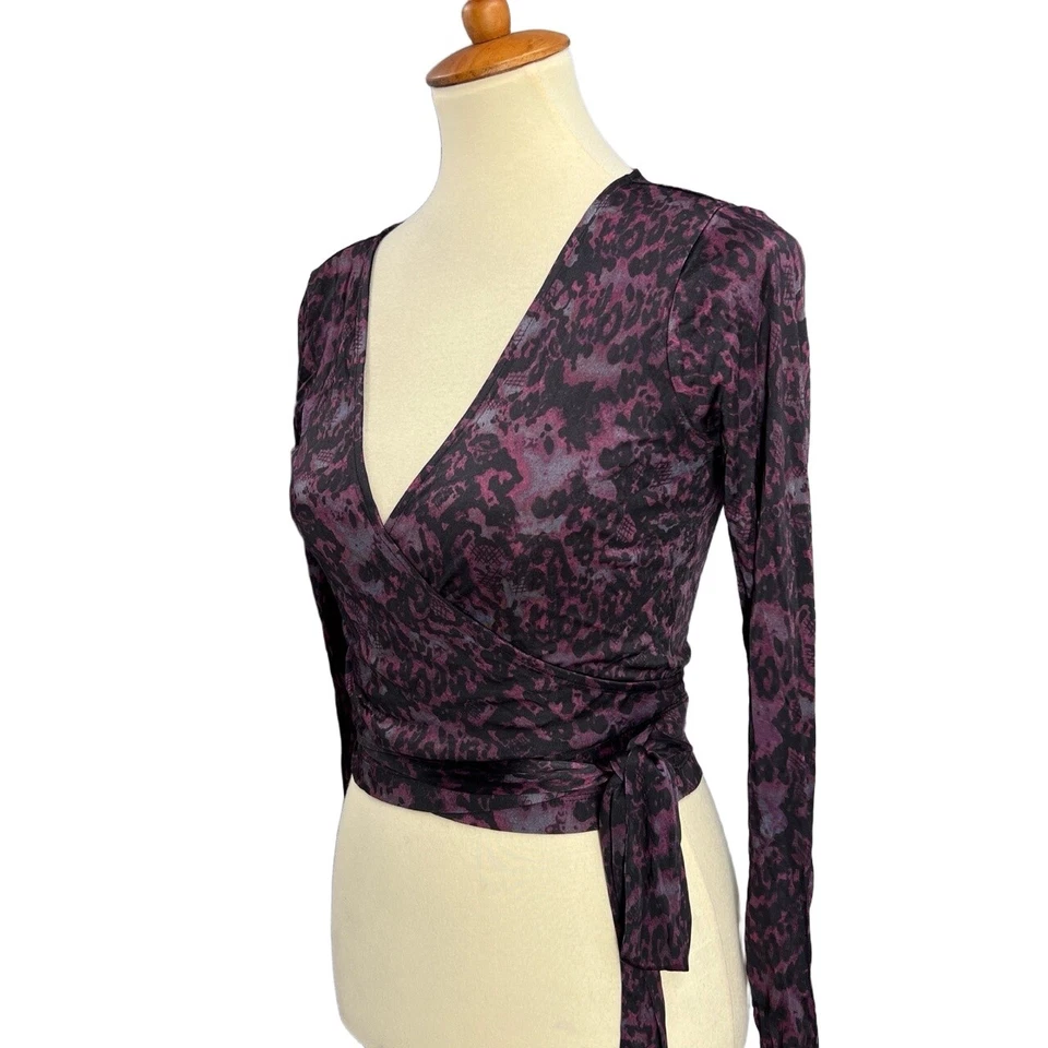 Top envolvente Parker púrpura negro envolvente cuello en V manga larga auto lazo pequeño Foto 2 de 4