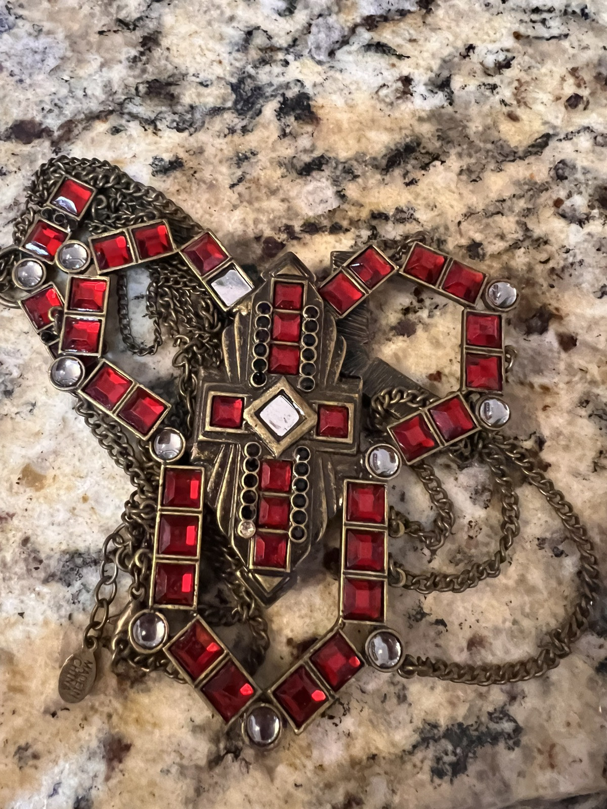 Robert Rose Cross Necklace Ruby Red,Clear Rhinest… - image 4