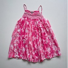 Oscar De La Renta Girls Pink Floral Gauzy Cotton Sleeveless Sun Dress / Medium