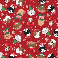 Feline Drive Fabric CHRISTMAS MINIATURES III Cats Red - Fat Quarter 18"x22" FQ