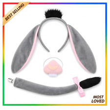 Donkey Costume Set Soft Fabric Ears Headband Tail Clip One Size Gray Halloween