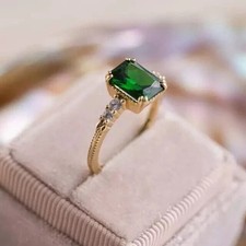 3.00 Ct Emerald Cut Natural Emerald  Diamond Wedding Ring 14K Yellow Gold