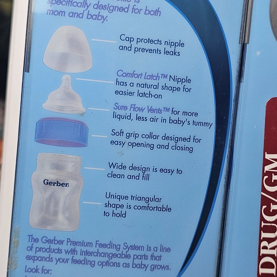 Antigo 2004 Gerber ComfortHold 5 oz Mamadeiras Forma Triangular Fluxo Lento NOVO - Imagem 4 de 4