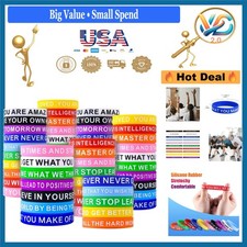 Inspirational Silicone Bracelets 80 Pcs Assorted Motivational Quotes Unisex W...
