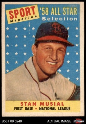1958 Topps #476 Stan Musial All-Star Cardinals TRIPLE-PRINT HOF 5 - EX