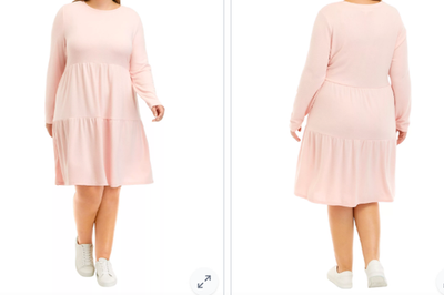 Planet Gold Plus Size Long Sleeve Hacci Babydoll Dress, Pink, 1x