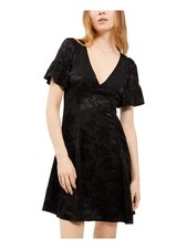 MICHAEL MICHAEL KORS Womens Black Fitted Satin Bell Sleeve Short Dress PS
