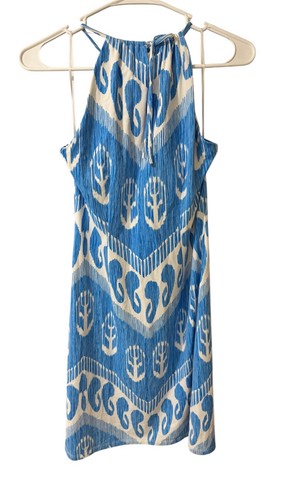 Usado en Excelente Condición J. McLaughlin Catalina Tela MARIA Vestido Halter Cuello Corbata Talla XS Azul Coral - Imagen 7 de 7