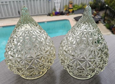 2 Mid Century Hollywood Regency Hanging Ceiling Light Swag Glass Teardrop Shade