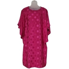 Vintage 80s KONO NEW YORK Metallic Dot Circle Batwing Dress in Fuchsia Pink M