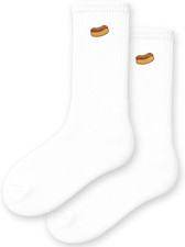 Funny Food Embroidered Crew Socks - Novelty White Socks for Women