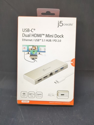 J5create JCD381 USB-C Dual HDMI Mini Dock Ethernet 3.1 Hub PD 2.0 (90105) - 第 1/10 張圖片