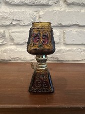 Vintage Miniature Oil Lamp  with globe 5" tall painted Amber Mini Hurricane