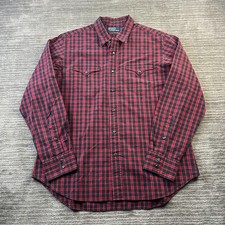 Polo Ralph Lauren Shirt Mens Large Red Plaid Western Pearl Snap Button Up