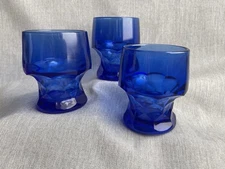 Viking Cobalt Blue Georgian Honeycomb Juice Glasses, Set of 3 ~ VTG