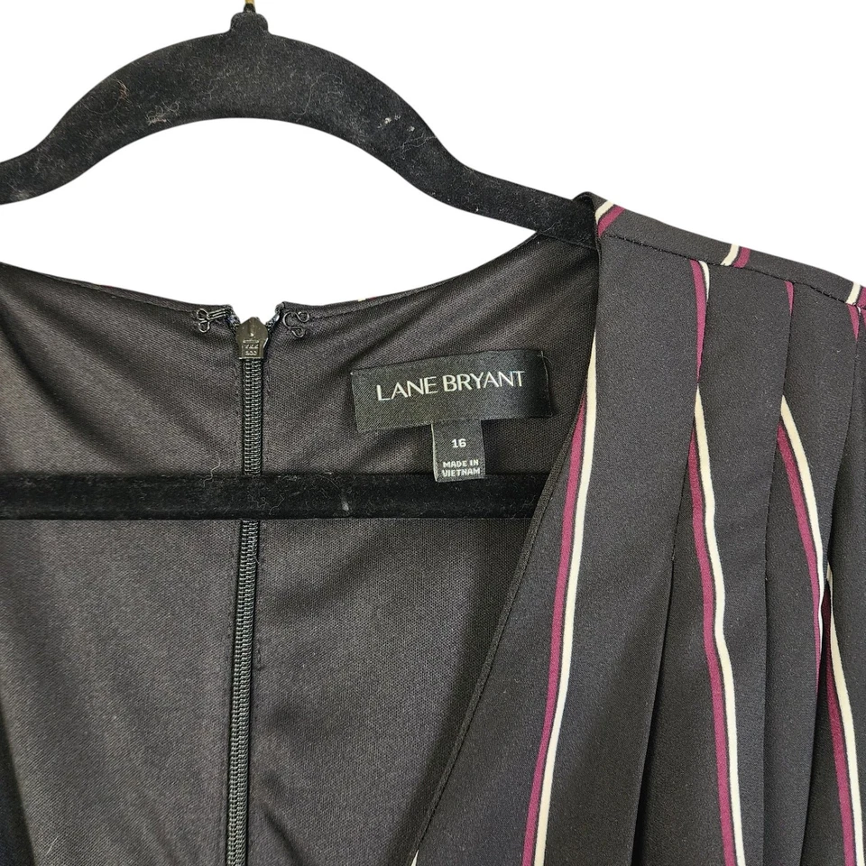 Lane Bryant Womens Striped Faux Wrap Jumpsuit Plus Size 16 Black Tie Waist Flowy - Image 4 of 4