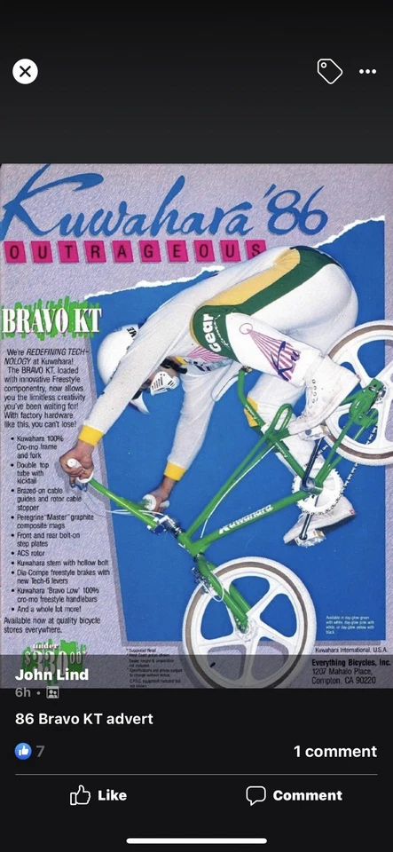 Kuwahara Bravo KT '86 Producido solo 1 año. BMX freestyle ultra raro. Survivor! Foto 4 de 4