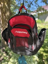 Husky Tool Backpack Red Black Electrician Contractor Storage Organizer Bag