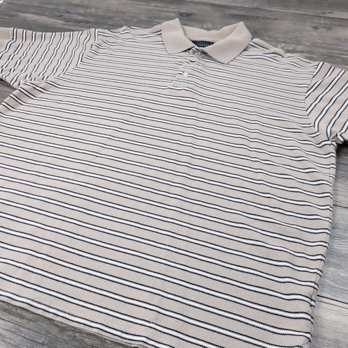 Vintage 90s Skater Polo Shirt Mens XL Basic Editions Striped Streetwear Beige - Picture 3 of 10