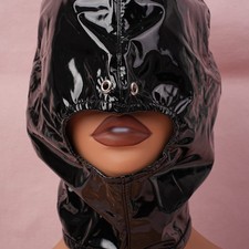 PU Leather Hood Head Blindfold Harness Face Mask Bondage Slave Roleplay BDSM
