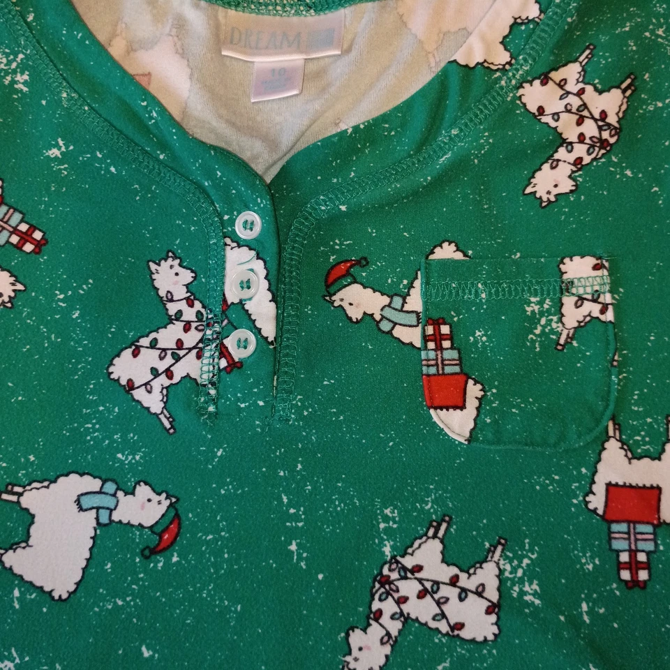 Camisón Navidad Niñas Raro Lamas Verde Manga Camisa Franela Talla 10 Sueño Foto 3 de 4