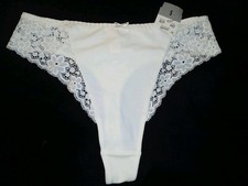 Vintage Parisa by Amir Silky White Lace Thong Bikini Panties S NWT