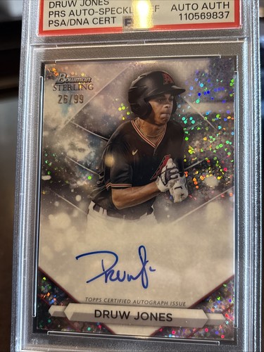 2023 Bowman Sterling Druw Jones Speckle Refractor Auto RC Rookie /99 PSA 9 Mint - Picture 2 of 4