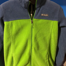 Columbia Jacket Boys Youth Sz XL Fleece Zip Up Color Block Green Blue - Unisex