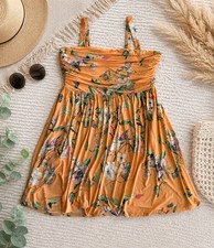 Soma XXL Peach Floral Ruched Sleeveless Dress Stretch Knit Spring Summer