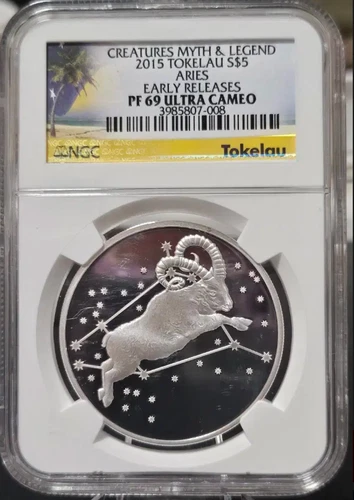 Tokelau Aries Zodiac 1oz Silver Coin PF69 Ultra Cameo NGC Early Releases